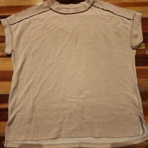 Ribbed Short Sleeve Top in Beige